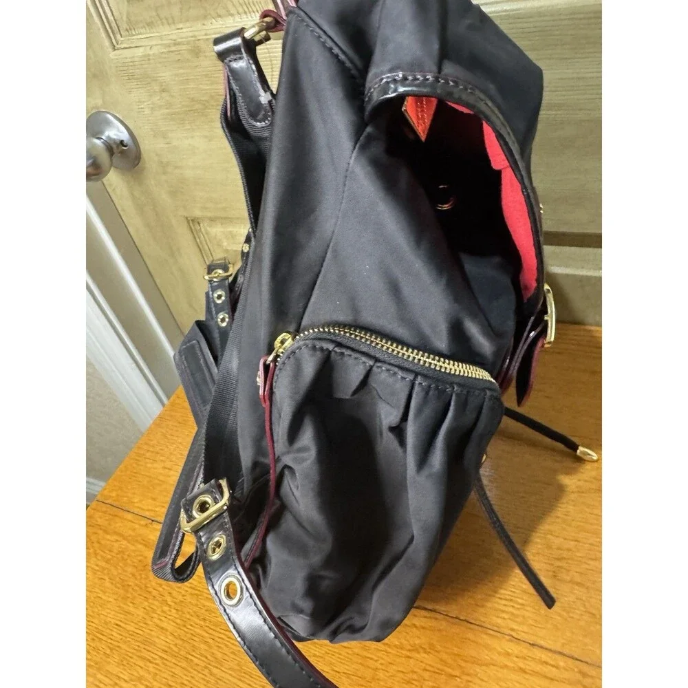 MZ Wallace Marlena backpack - Black nylon and leather, red interior and accents